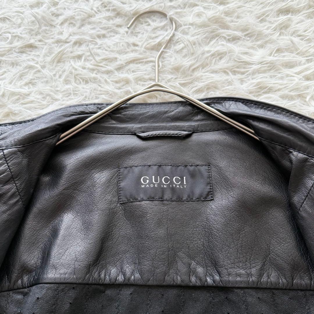 グッチ】トムフォード期 レザージャケット 黒 48 パンチングレザー