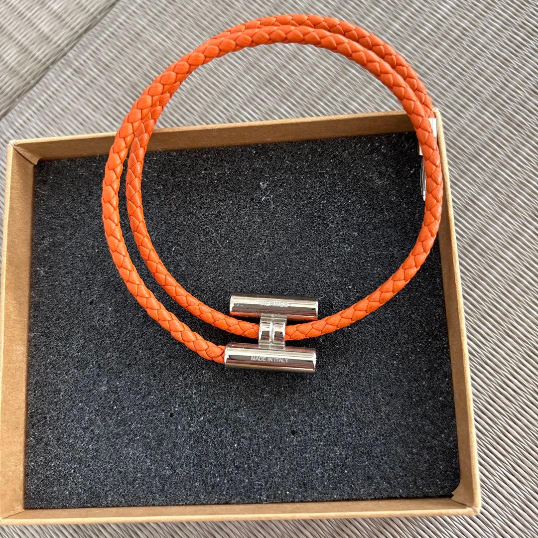 エルメス レザー ブレスレット トゥルニ トレッセ オレンジ