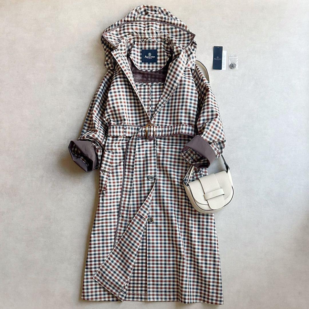 極美品▲Aquascutum アクアスキュータム /レインコート クラブチェック アクアスキュータム トレンチデザイン クラブチェック レインコートへ