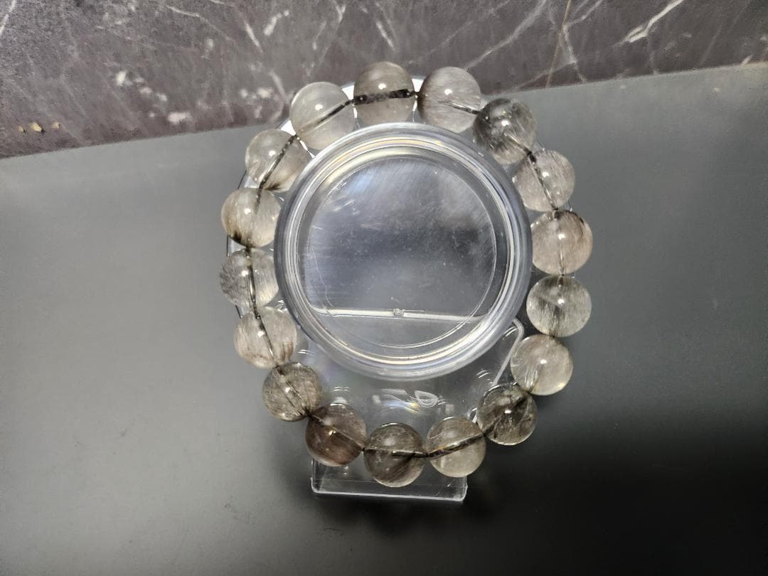 高品質★レア★プラチナルチルクォーツ　ブレスレット　約12.5mm　17玉　白銀