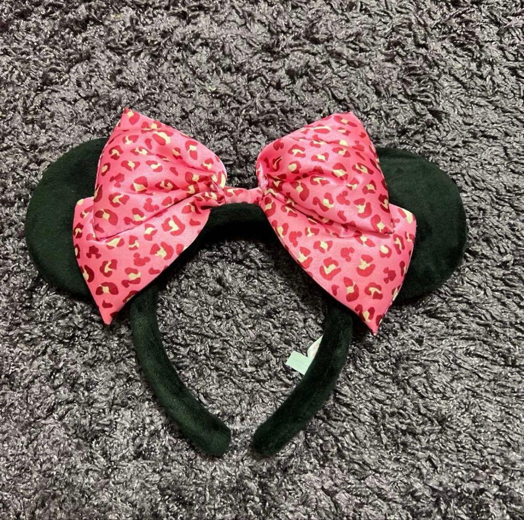 ミッキー耳カチューシャ ヒョウ柄リボン