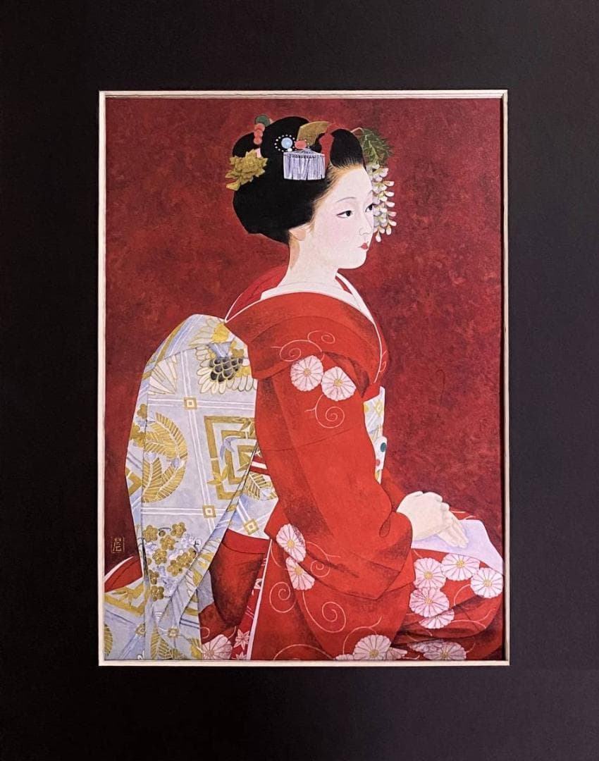 加藤晨明、【舞妓】、希少な額装用画集より、新品額装付、状態良好 加藤晨明、【舞妓】、希少な額装用画集画、新品高級額 額装付、状態