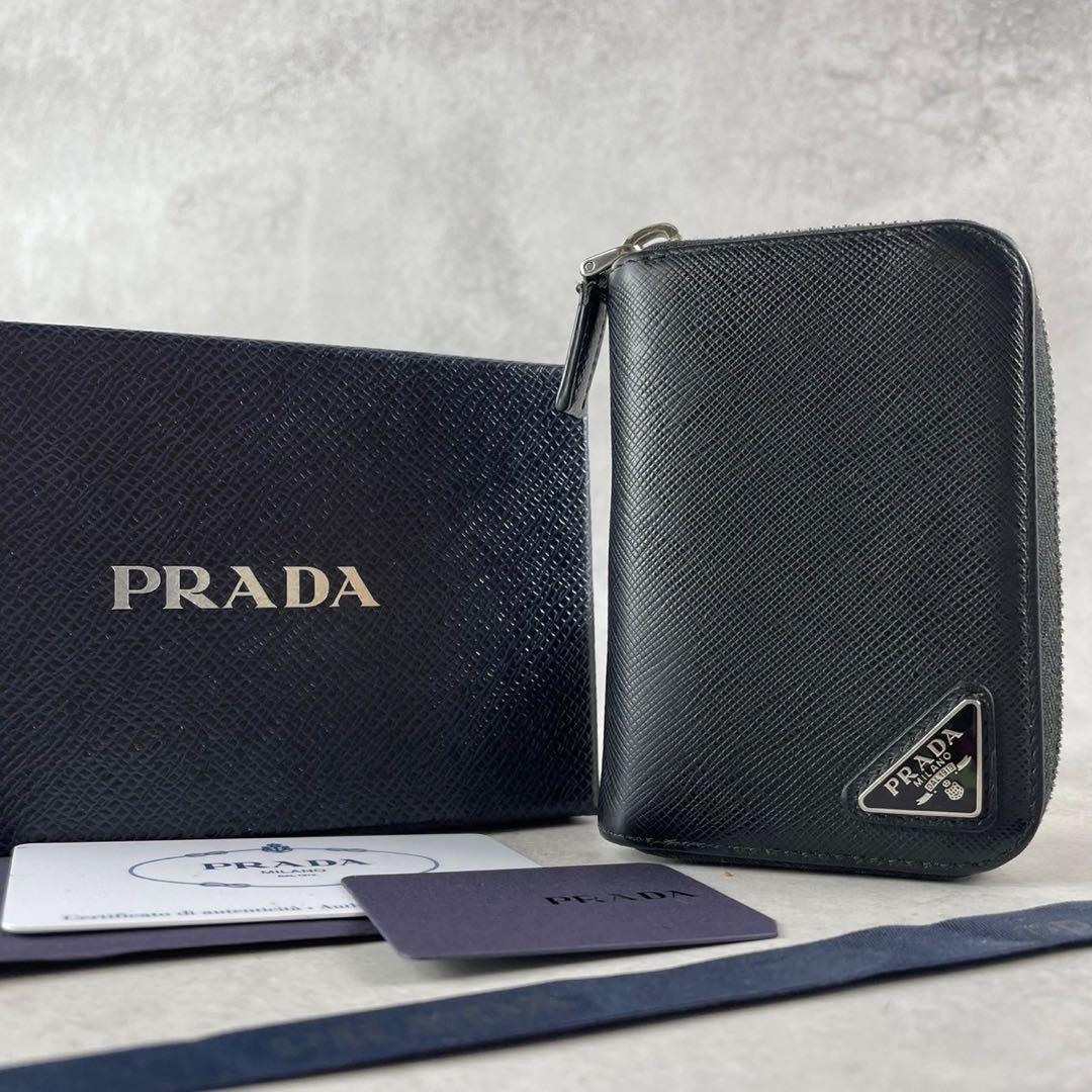【極美品 付属品完備】PRADA ケース 三角ロゴ サフィアーノレザー 黒