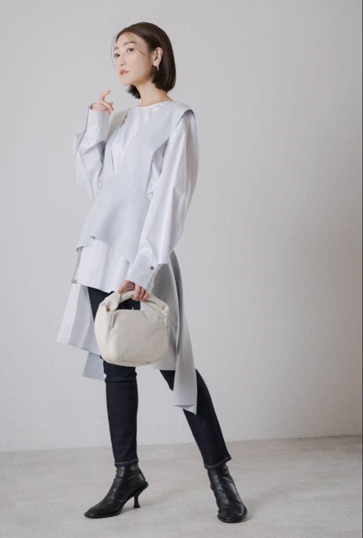 LE PHIL ルフィル ニット レイヤード ブラウス グレー