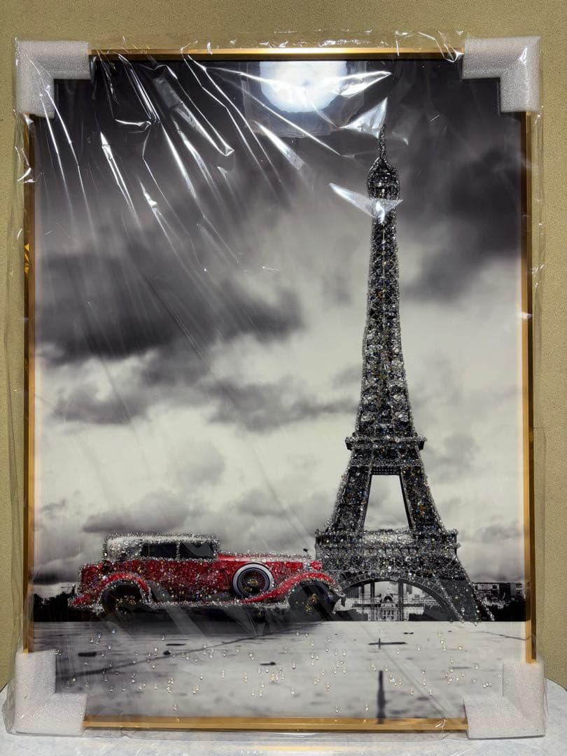 キラキラ✧*。アート 水晶絵 エッフェル塔と赤いクラシックカー【未開封品】