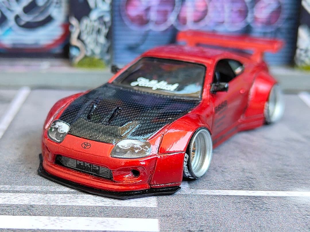 ホットウィールカスタム トヨタ 80スープラ ロケバニ ☆深リム☆トミカ改造 ホットウィールカスタム トヨタ 80スープラ☆自作アルミリム☆深リム