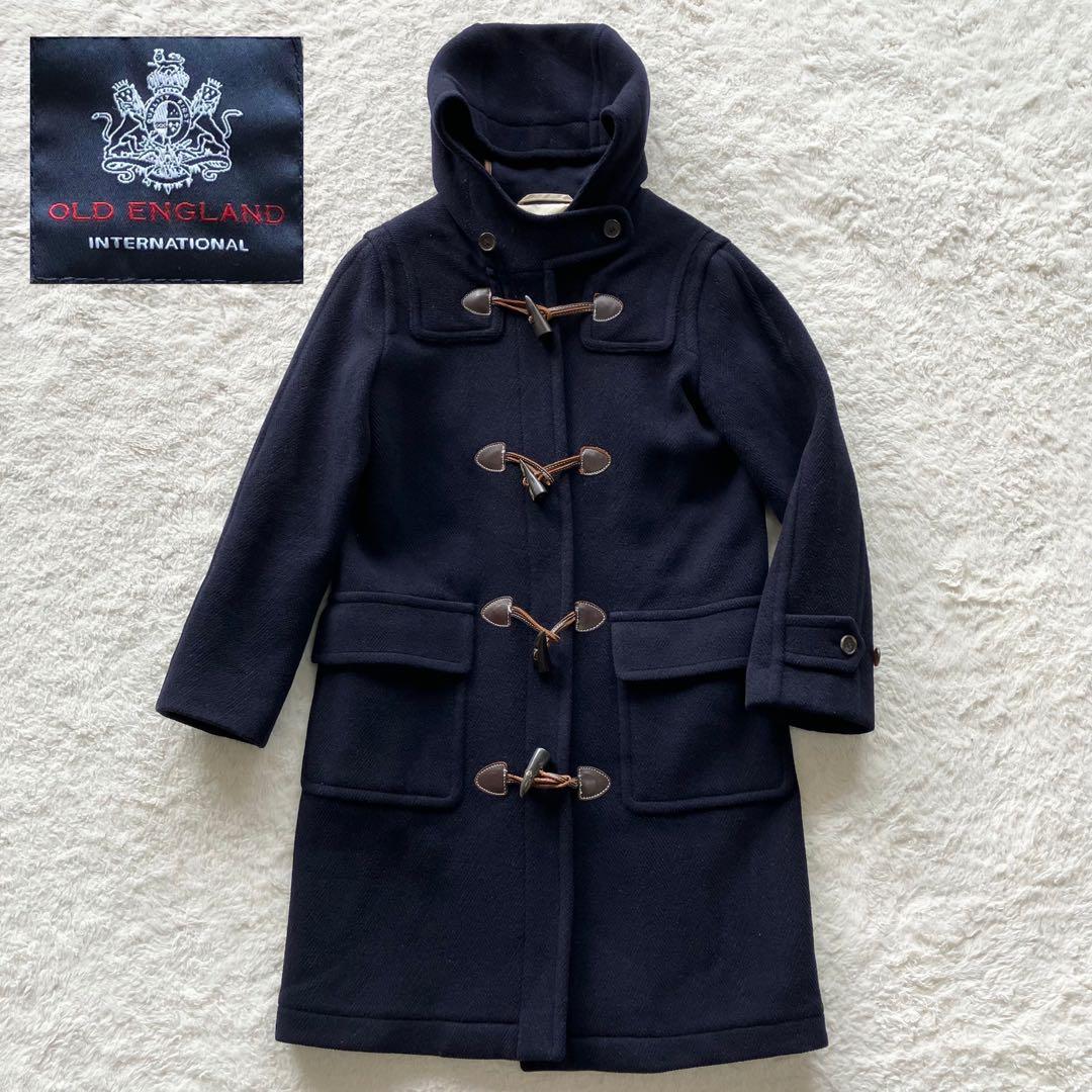 オールドイングランド ヘリンボーン ウール ダッフルロングコート ネイビー 34