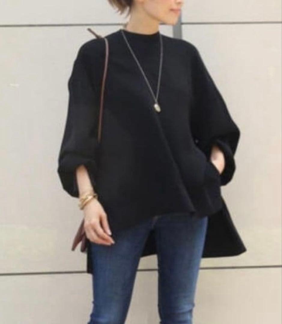 ENFOLD エンフォルド　ダブルサテン　バルーンスリーブ　プルオーバー 黒
