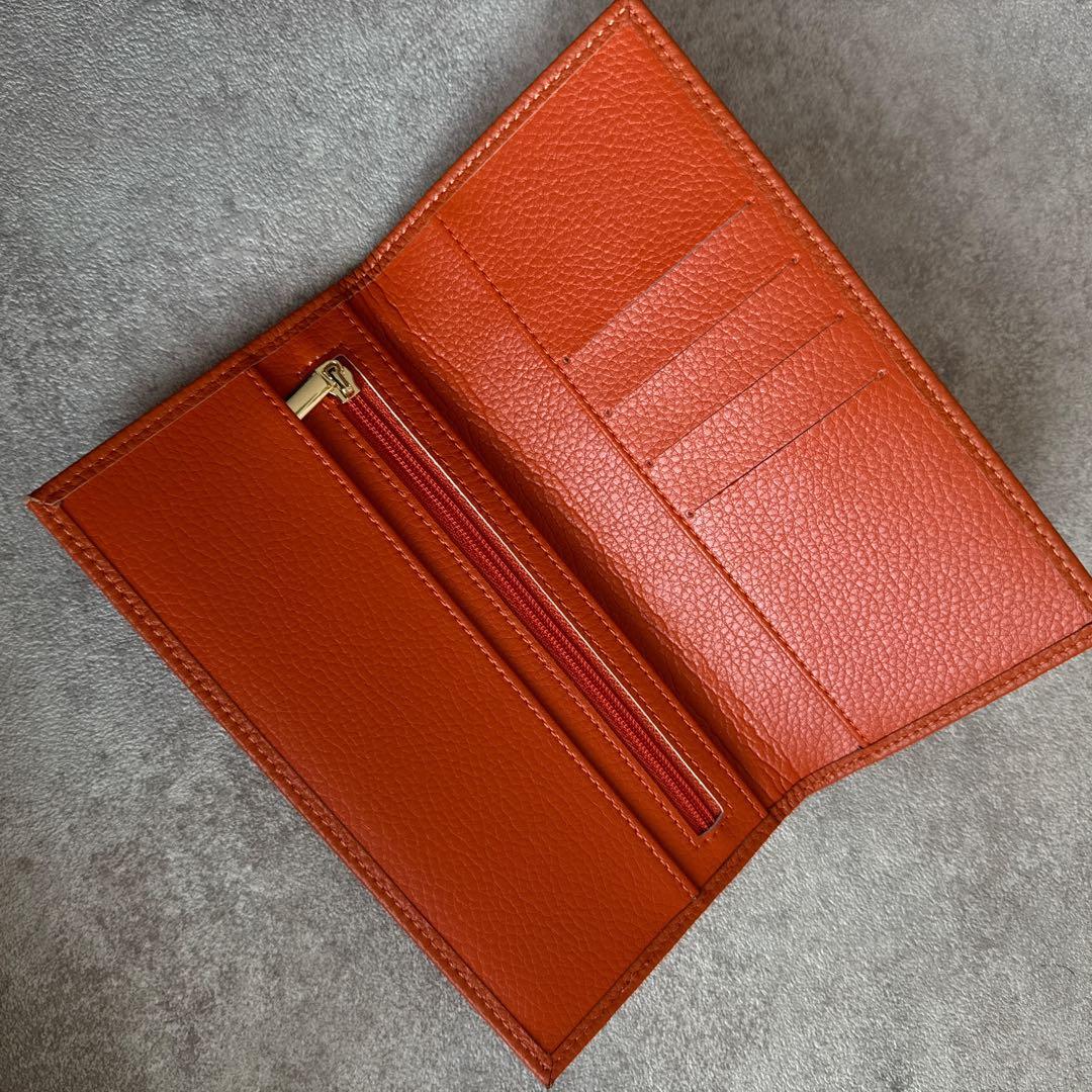 ⚫︎皇居財布⚫︎オレンジ レザー 長財布 カードポケット付き - メルカリ