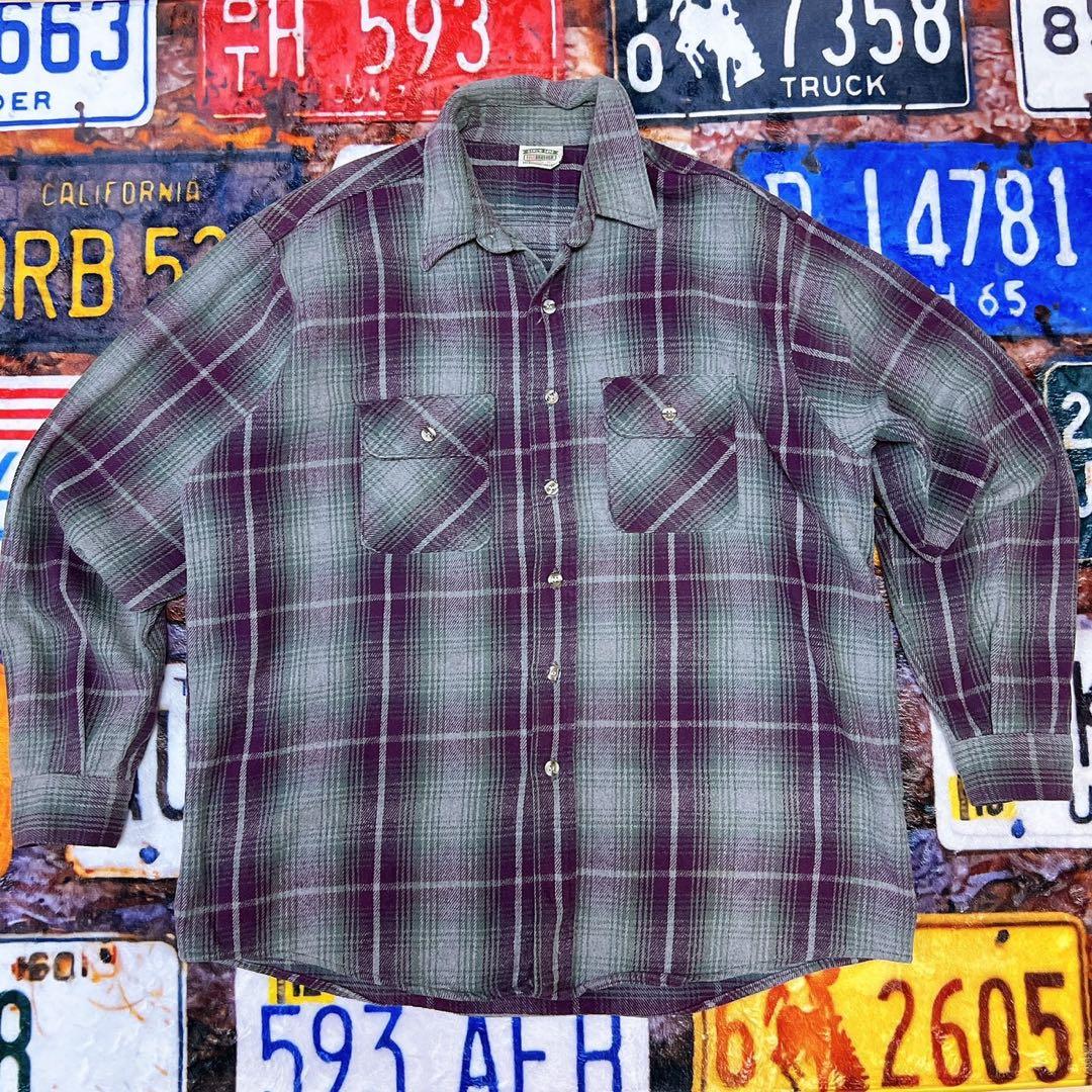 1*6様 FIVE BROTHER Tallman 90sフランネルシャツ XL 古着 90s FIVE BROTHER Tallman レア!! ブラック × パープル チェック