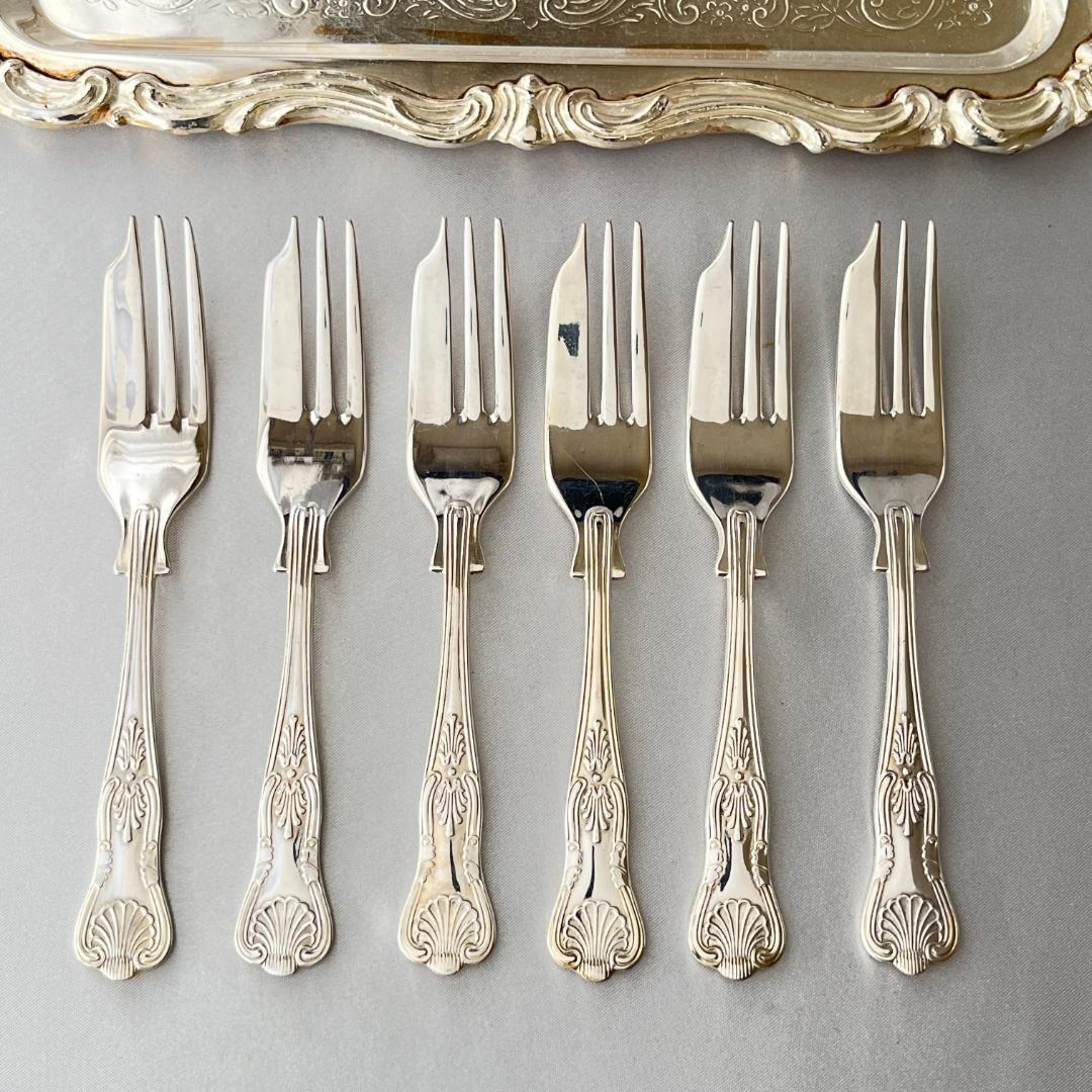 【英国】 キングスパターン ケーキフォーク 6本 【シルバープレート】 シルバープレート製 1887年 マッピン＆ウェッブ キングスパターン