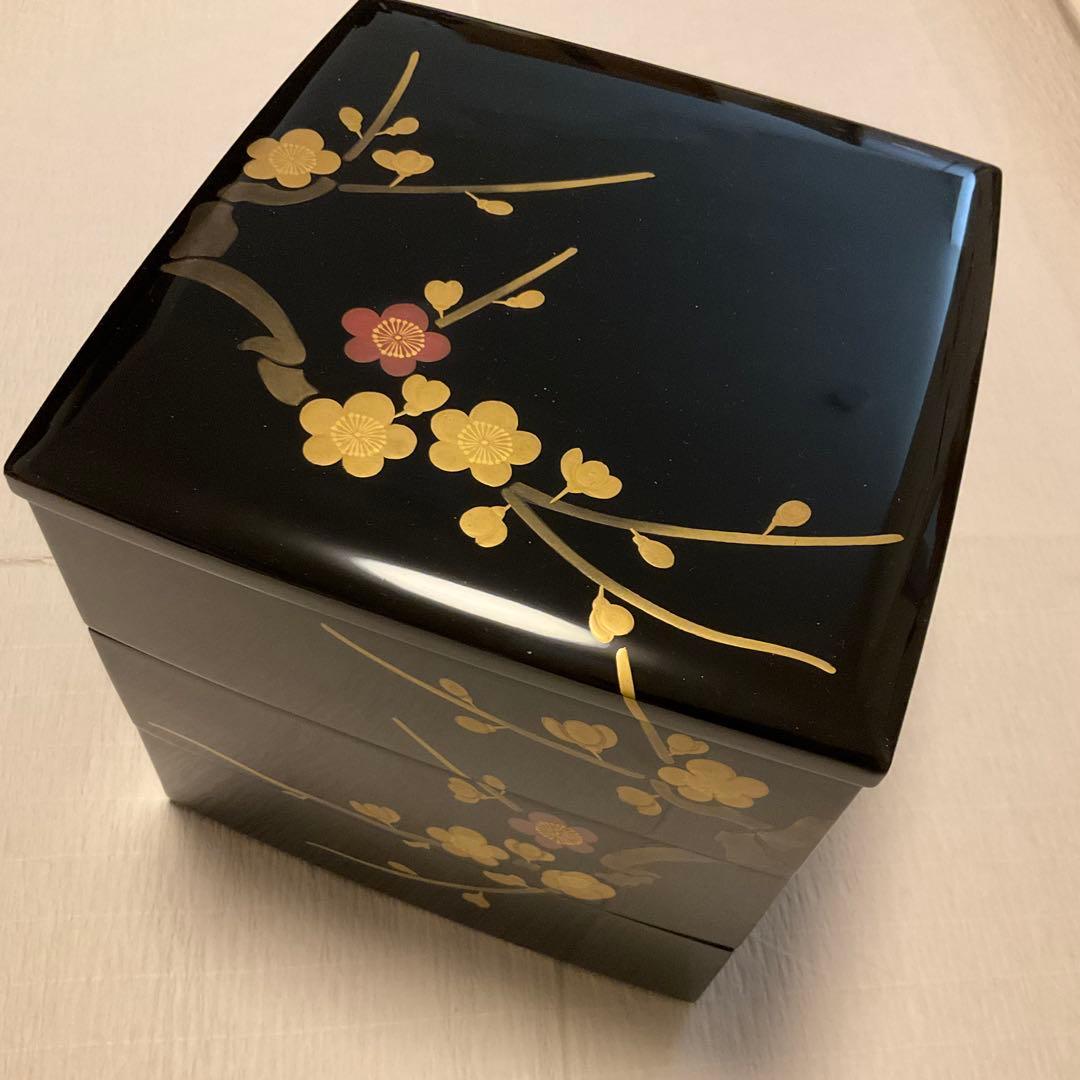 重箱　胴張三段重　金蒔絵　梅　18cm四方