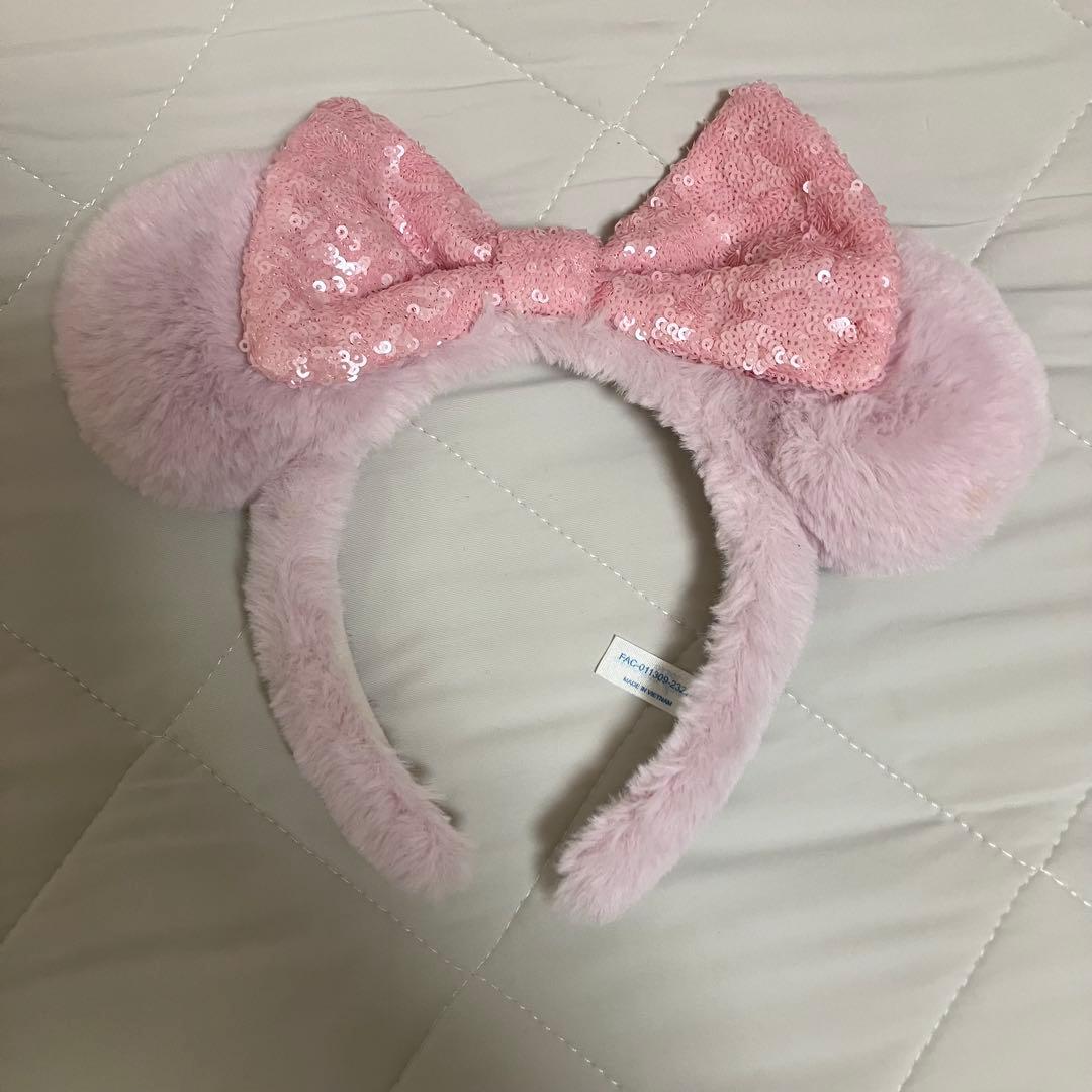 ディズニー カチューシャ ピンク 耳 リボン もこもこ ふわふわ ミニー