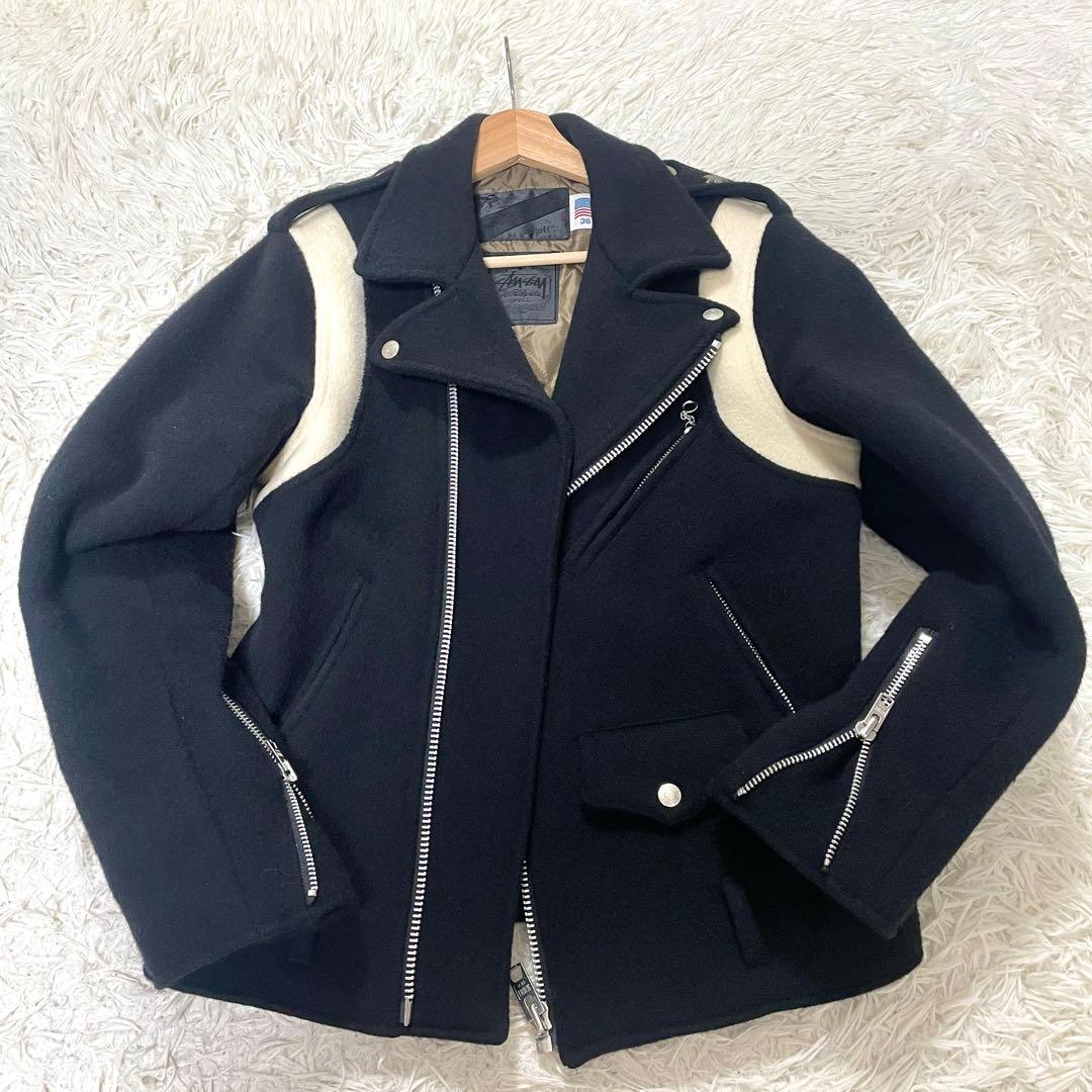 希少　美品　stussy schottブラック ライダースジャケット サイズ36