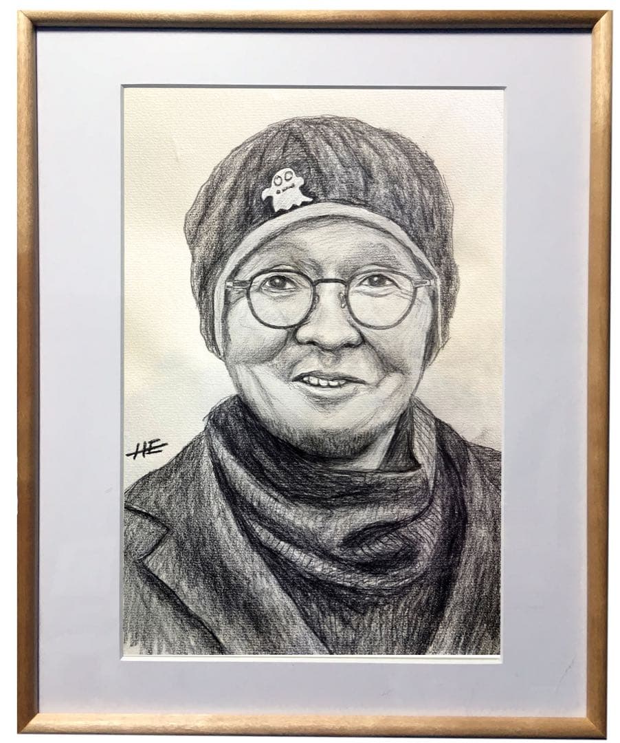 火野正平さん追悼鉛筆デッサン額装、榎本デッサン堂製作。