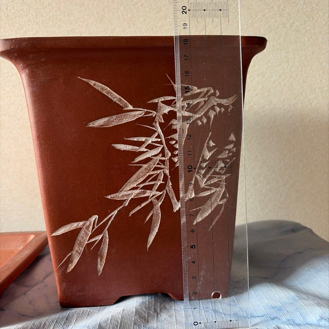 中国植木鉢、受け皿付き