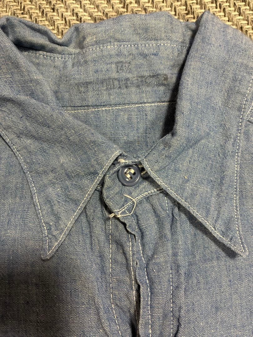 40's U.S.NAVY シャンブレーシャツ マチ付き ステンシル入り - メルカリ