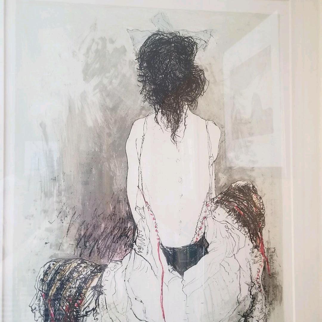 ジャン・ジャンセン【背を向ける少女】額装済、リトグラフ、作家直筆