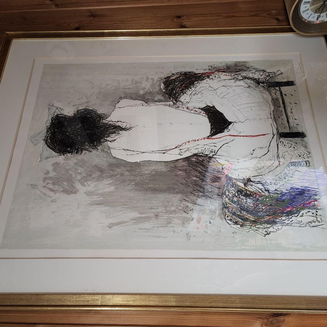 ジャン・ジャンセン【背を向ける少女】額装済、リトグラフ、作家直筆