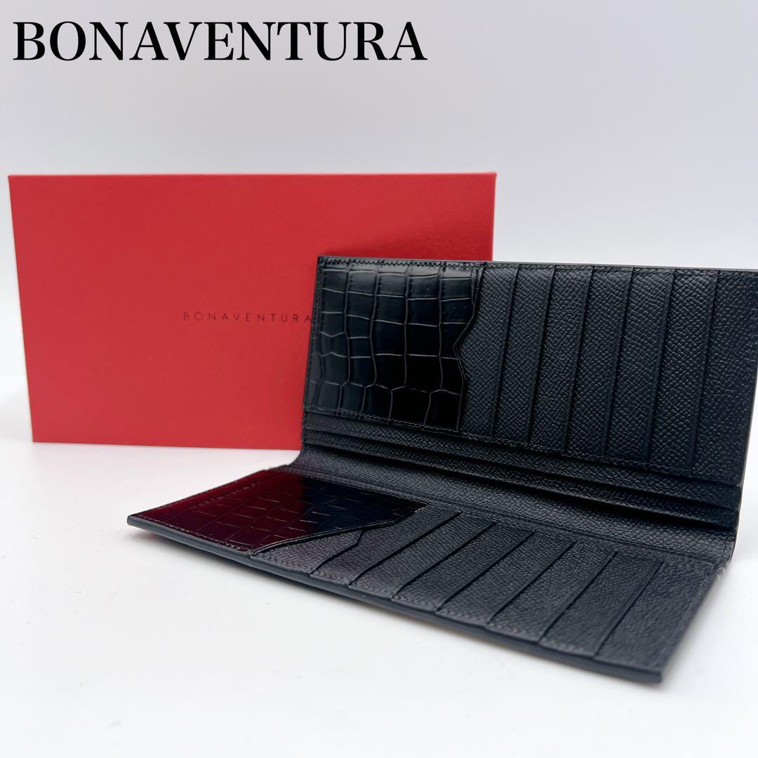 【新品未使用】ボナベンチュラ 長財布 ノブレッサ×エンボスクロコレザー ブラック