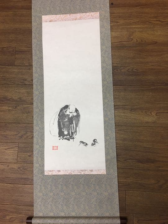 名画　宮本武蔵の復刻画　掛軸　又は額縁ブラウン平方フラット