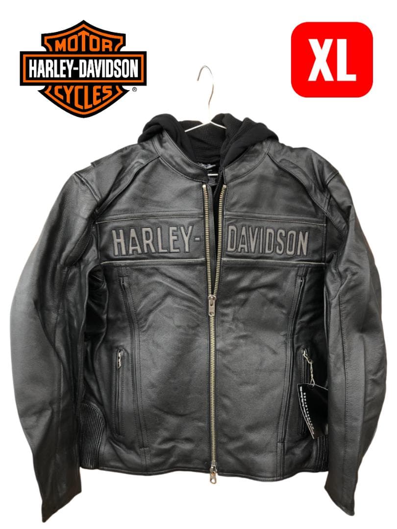 新品 Harley-Davidson フード付きライダースレザージャケット XL Harley Davidson Men 100th Anniversary Leather Jacket Black 2XL