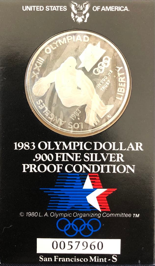 アメリカ　1983年　ロサンゼルスオリンピック ファインシルバー プルーフ銀貨 アメリカ】ロサンゼルスオリンピック記念 1ドル 銀貨 1983［B-0000484