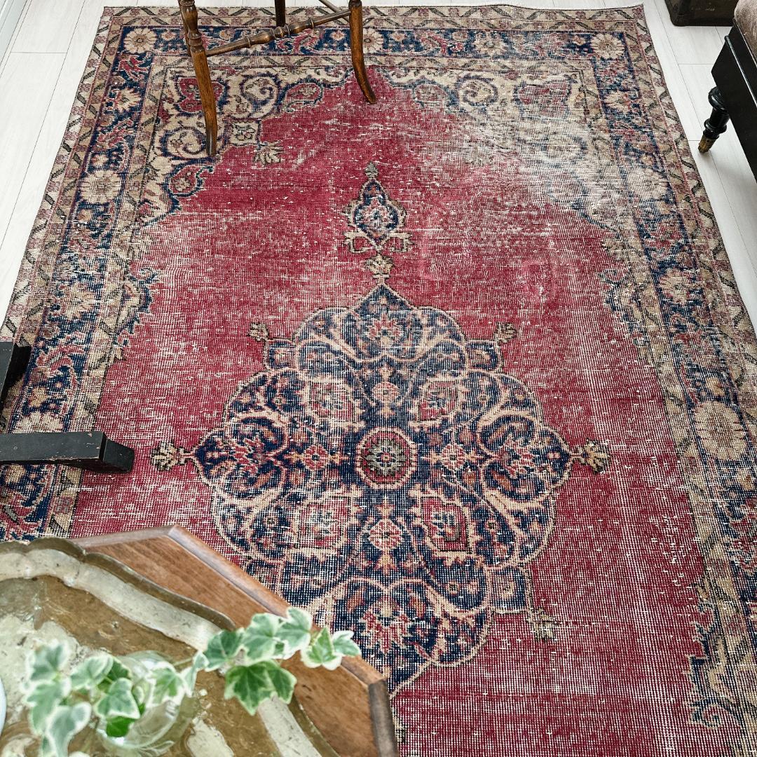 トルコ ヴィンテージラグ A123 超大判 ダークレッド ネイビー