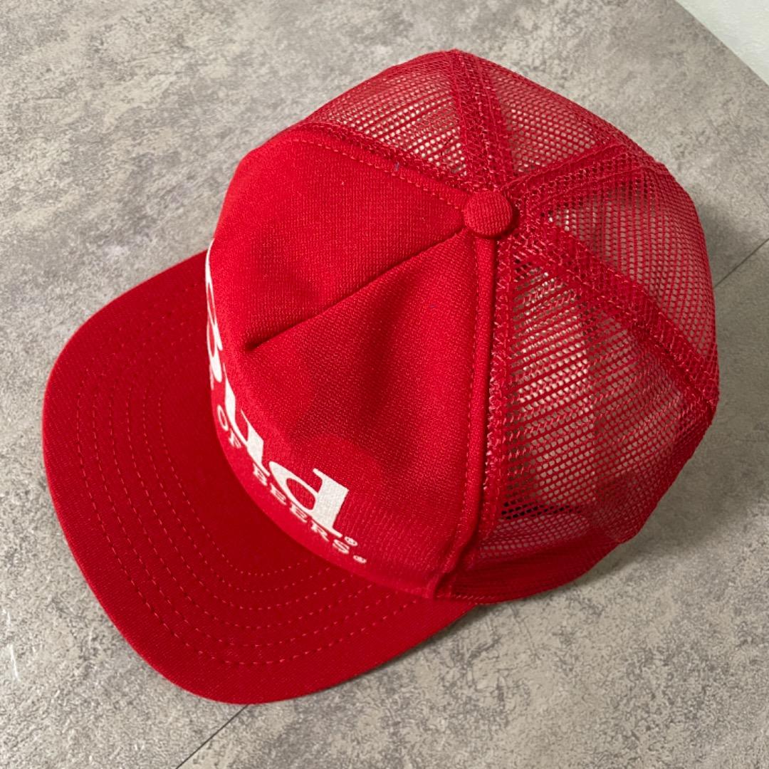 バドワイザー 帽子 メッシュ キャップ 90s USA製 プリント赤 15432