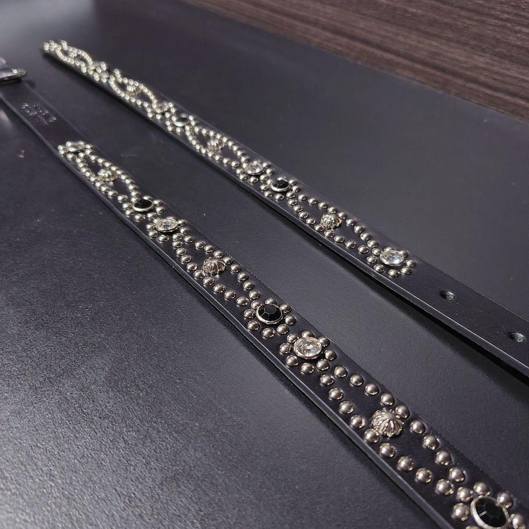 クロス銀□本革レザーフルスタッズナローベルト☆925アメカジ