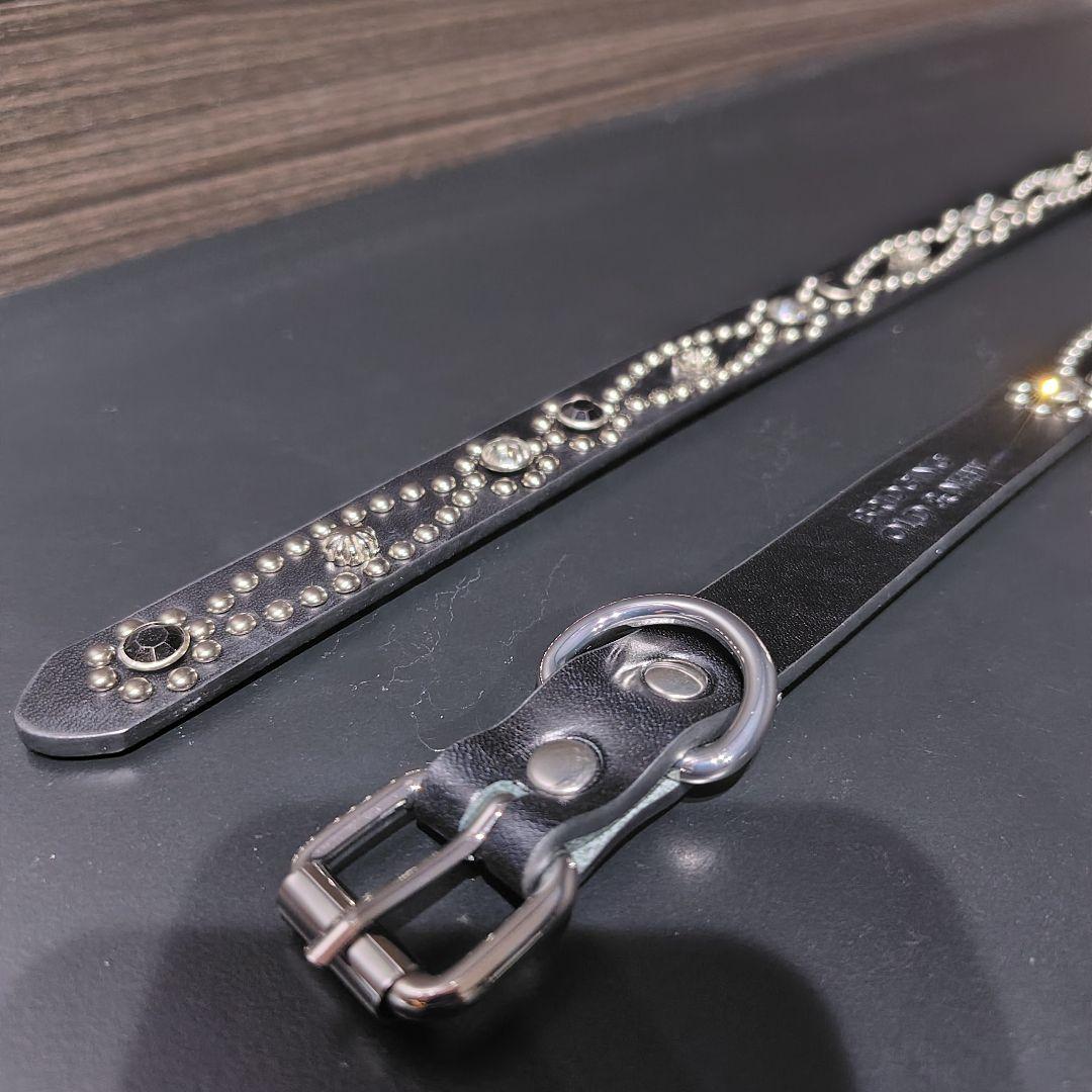 クロス銀□本革レザーフルスタッズナローベルト☆925アメカジ