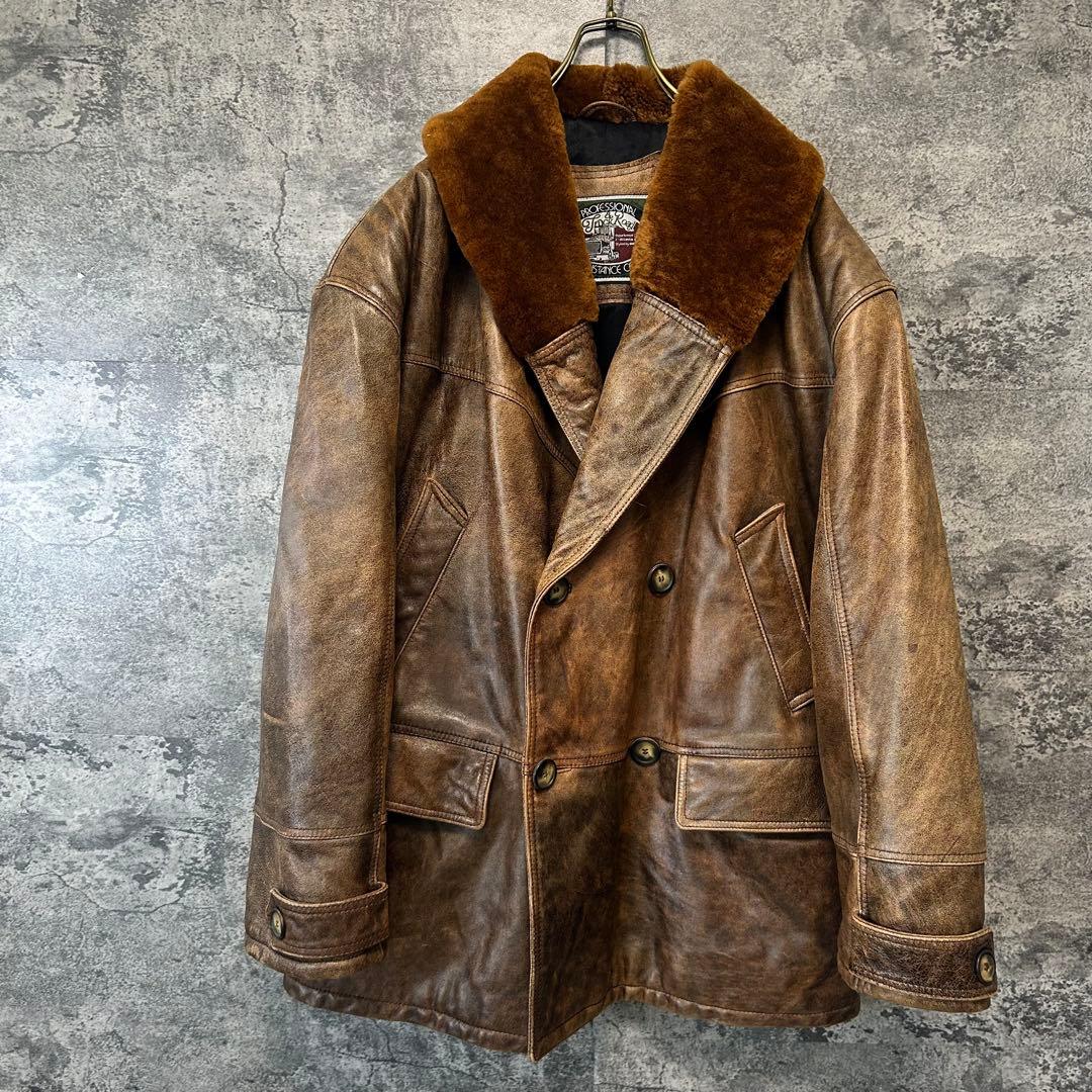 古着　OLD ヴィンテージ 本革レザージャケット　カーコート　イタリア製　激渋