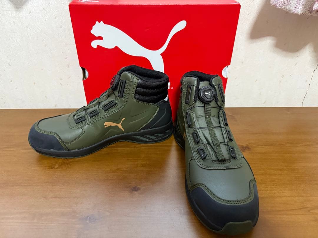 プーマ安全靴#63.362 27.0cmライダー・オリーブディスクミッド