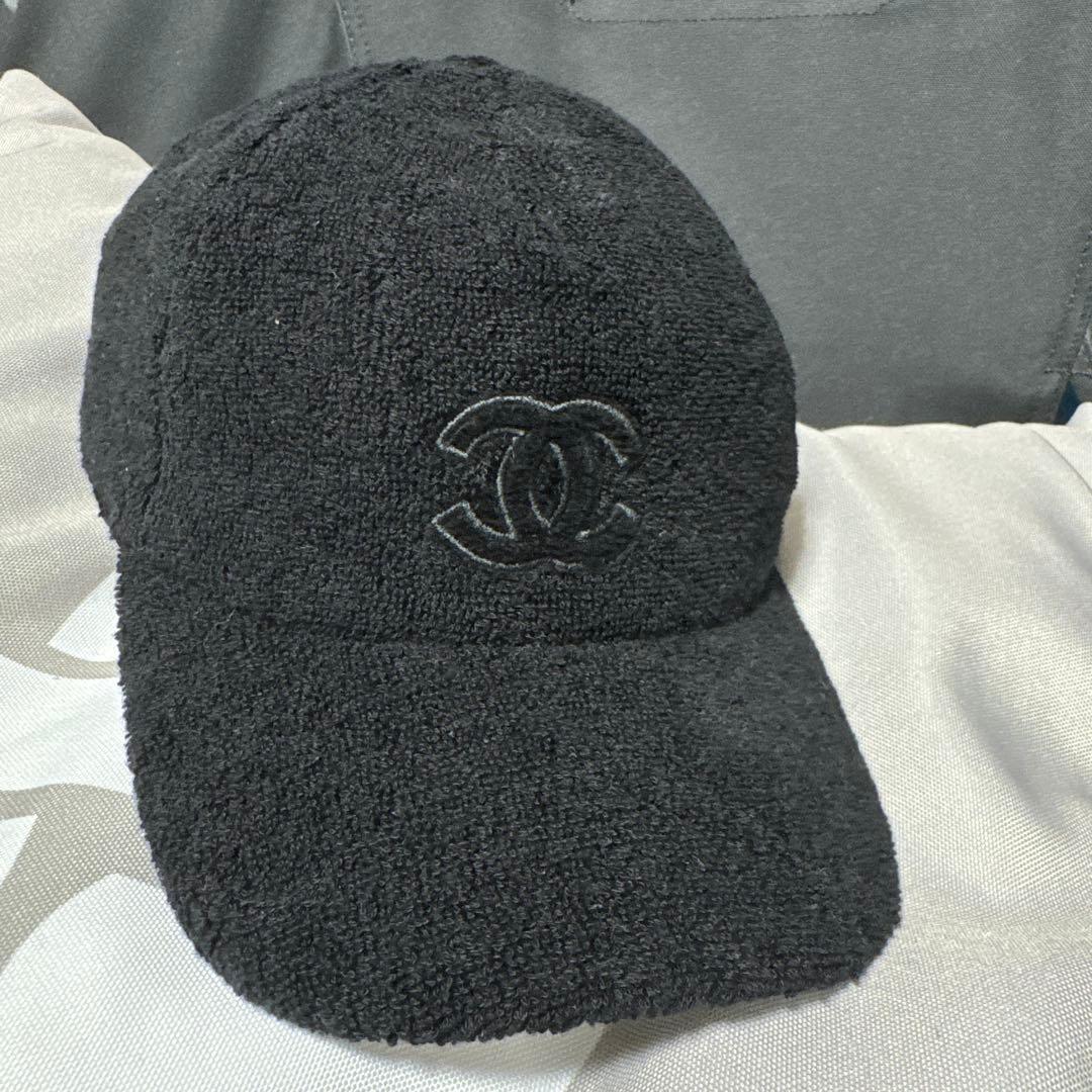 値下げ　新品タグ付き　シャネル　CHNEL キャップ　パイル地　黒