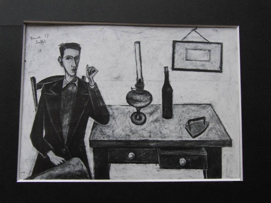 ベルナール・ビュッフェ、【Homme accoude】、希少な額装用画集より
