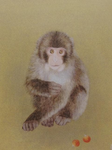 田口昌宏、【子猿】、希少な額装用画集画、新品高級額 額装付、状態良好