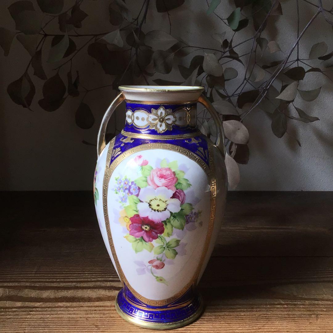 No4235 オールドノリタケ　NIPPON　手描き壺型花瓶　陶磁器　送料無料