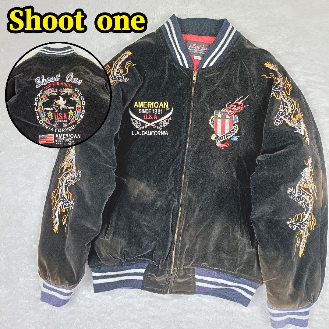 shoot one 希少デザイン スカジャン USA 別珍 ベロア 刺繍 L
