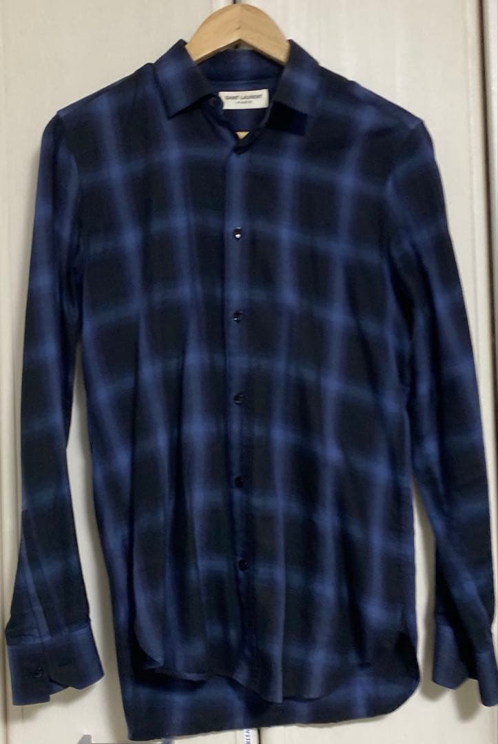 SAINT LAURENT 青黒チェック長袖シャツ