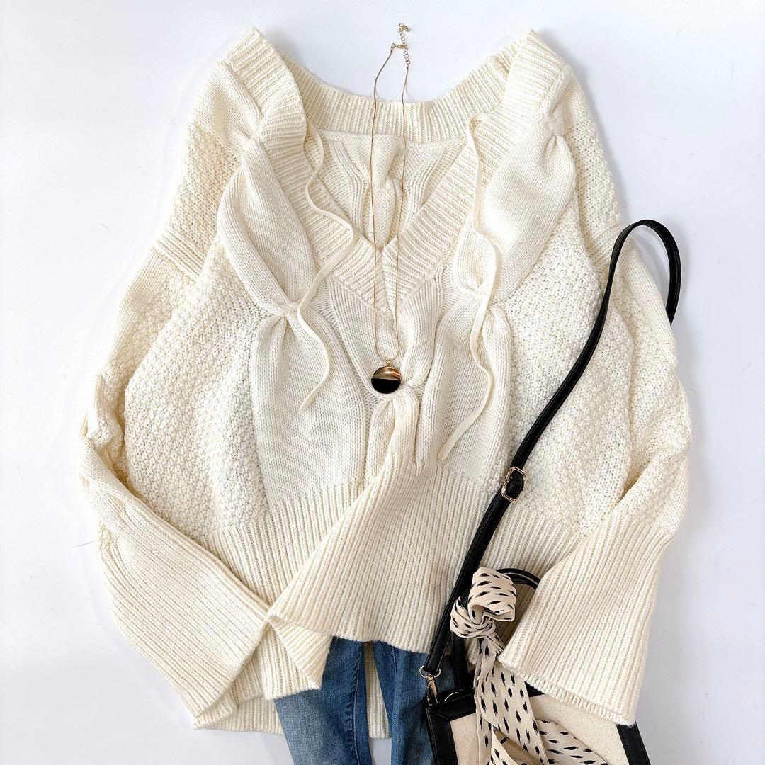 アメリヴィンテージ⁑2wayケーブルビッグニットプルオーバー　ホワイト　洗える