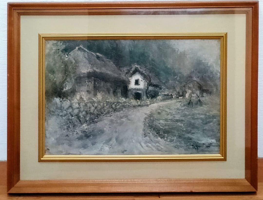 「田舎家風景」油彩 P6 額装サイン有⁰ 田村幸之介 油彩（油絵） 「ベネチア風景」 旧木製額装 サイン・裏書