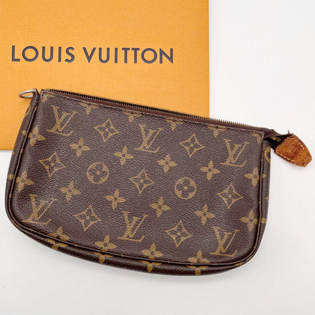 ルイヴィトン アクセソワール　ポーチ　ヌメ革 ブラウン　モノグラム　難あり