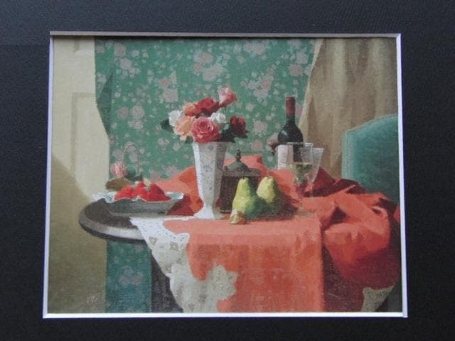 中村清治、【バラのある卓上静物】、希少な大判額装用画集より、美品