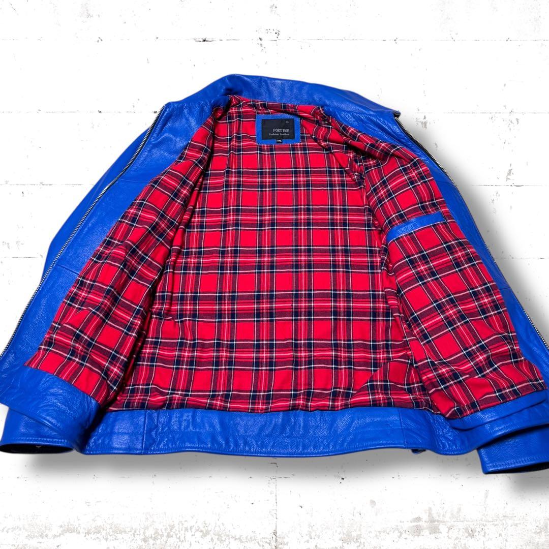 極美品 FORTIME シングル レザー ライダース ジャケット ブルゾン 青