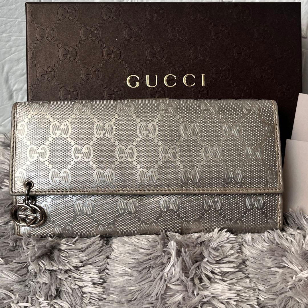 美品✨GUCCI インプリメ　GG柄　メタリックシルバー　グレー　メンズ　長財布