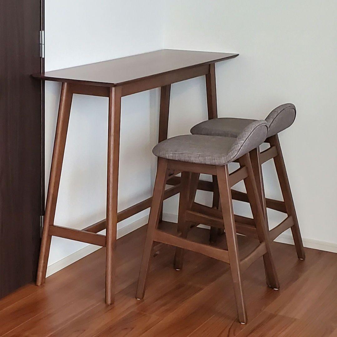 ニトリ天然木カウンターテーブル 120cm 椅子２脚セット(フィルン) ダイニングテーブルセット3点セット(DTフィルンOC2 80 MBR/DCフィルン