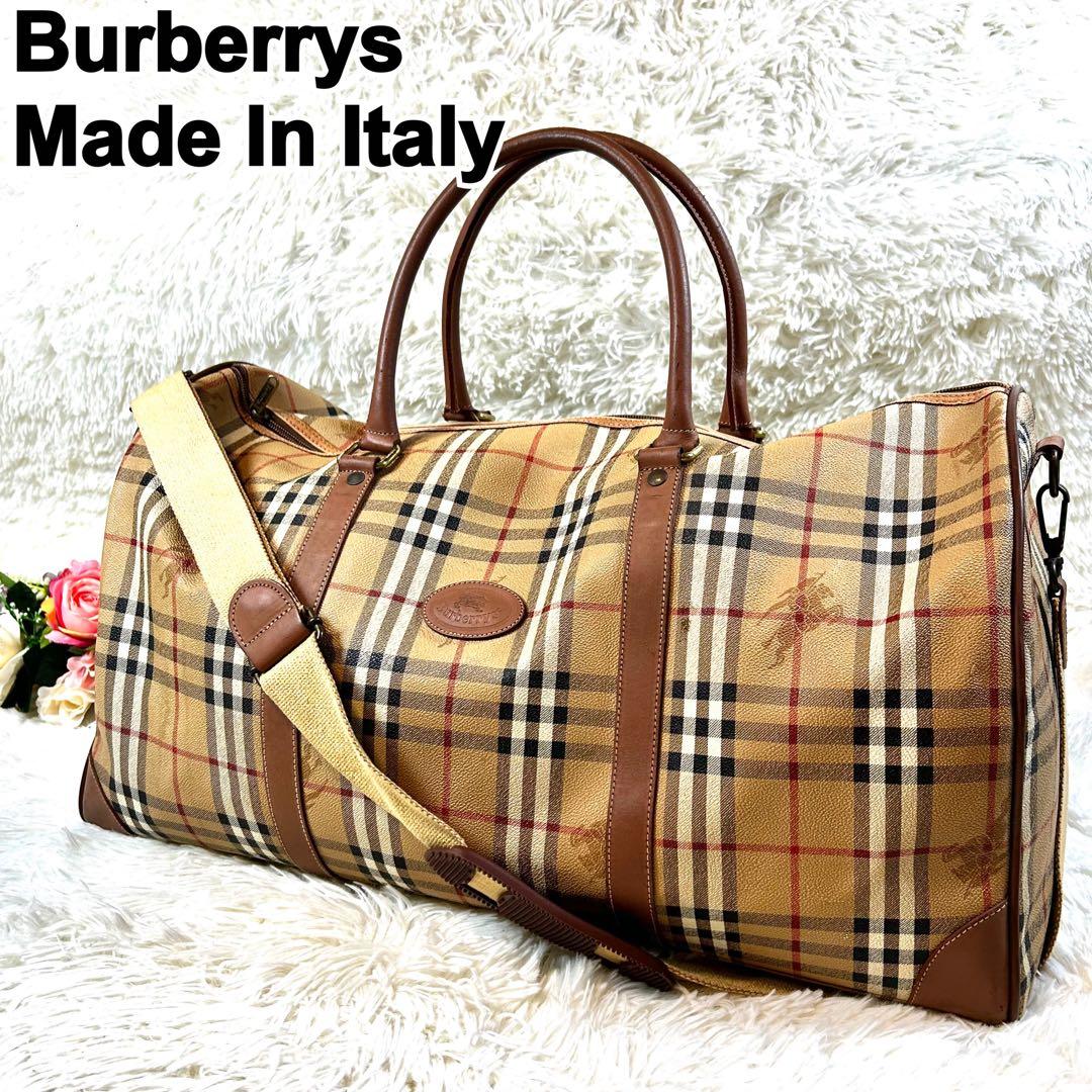 バーバリーズ ボストンバッグ ノバチェック PVC 本革 ショルダーストラップ