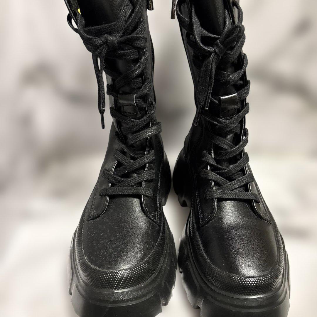 美品】ZARA 厚底レースアップ 37 黒サイドジップ トラックソール 完売