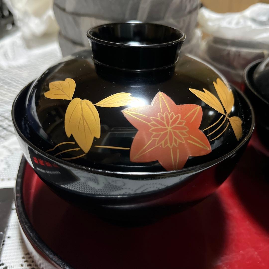 お値打ち 越前塗 越前漆器 お吸物椀5客 手書き金蒔絵 本漆手塗り 未