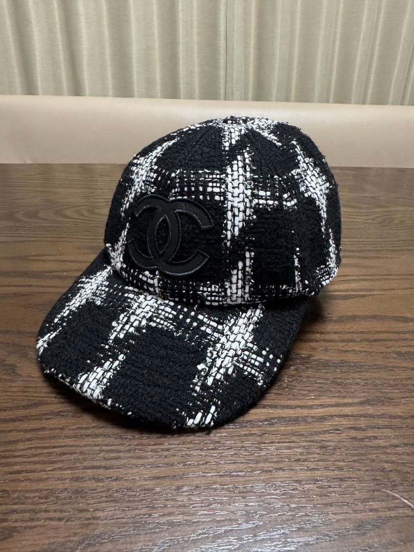 極美品　シャネル　chanel キャップ　帽子　ツイードキャップ